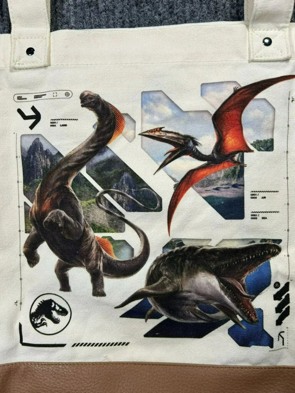 Jurassic World Rebirth Canvas Tote Bag Movie Promo Exclusive Faux Leather Accent